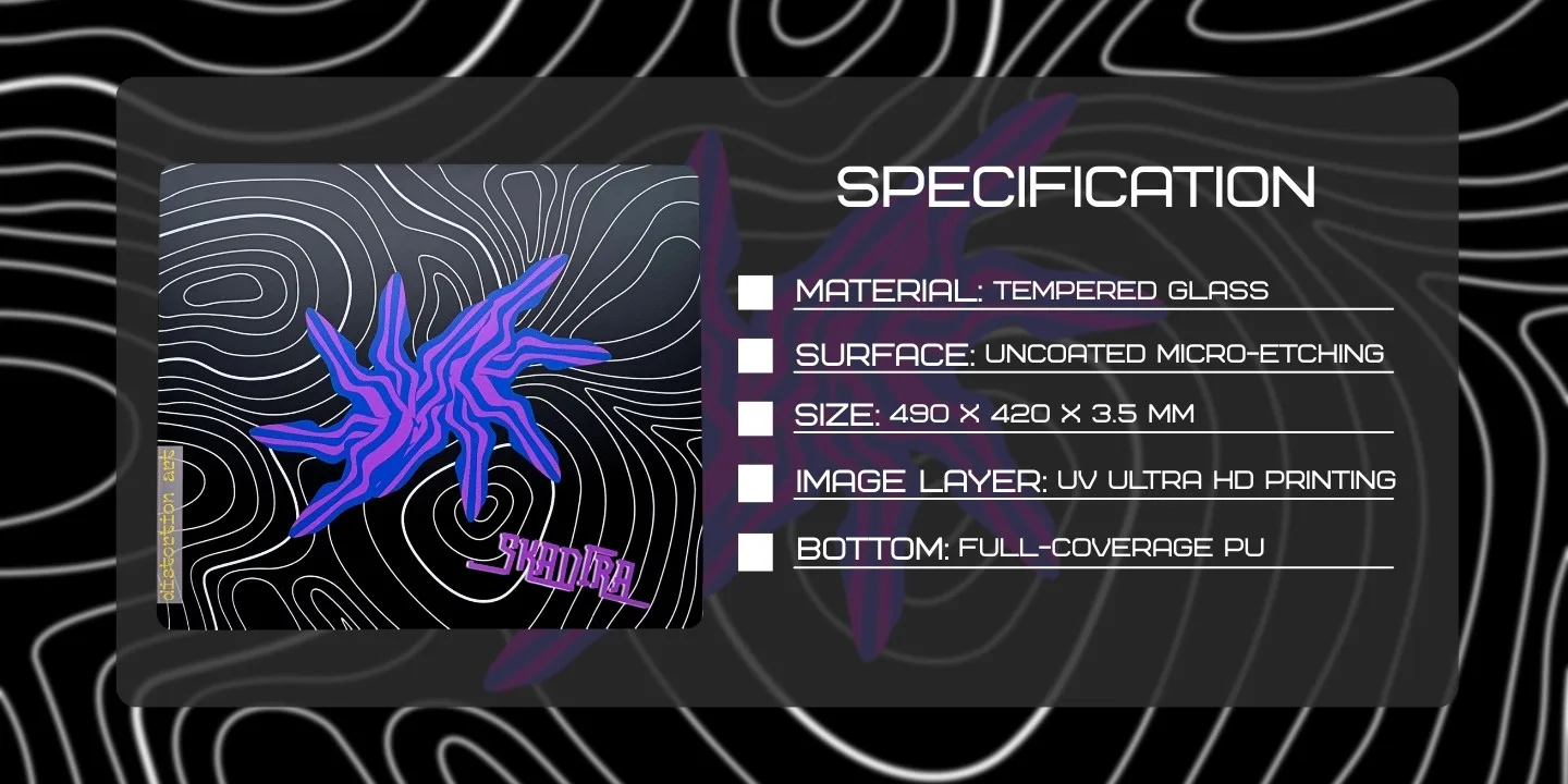 Distortion Art 8 glass mousepad description banner 1